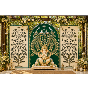 Grand Peacock Ganpati Entrance pour Mariages Hindous, Décoration Traditionnelle de Mariage Ganesha, Accessoire de Décoration Florale, Toile de Fond Haldi, Fibre UK - Product Image 1