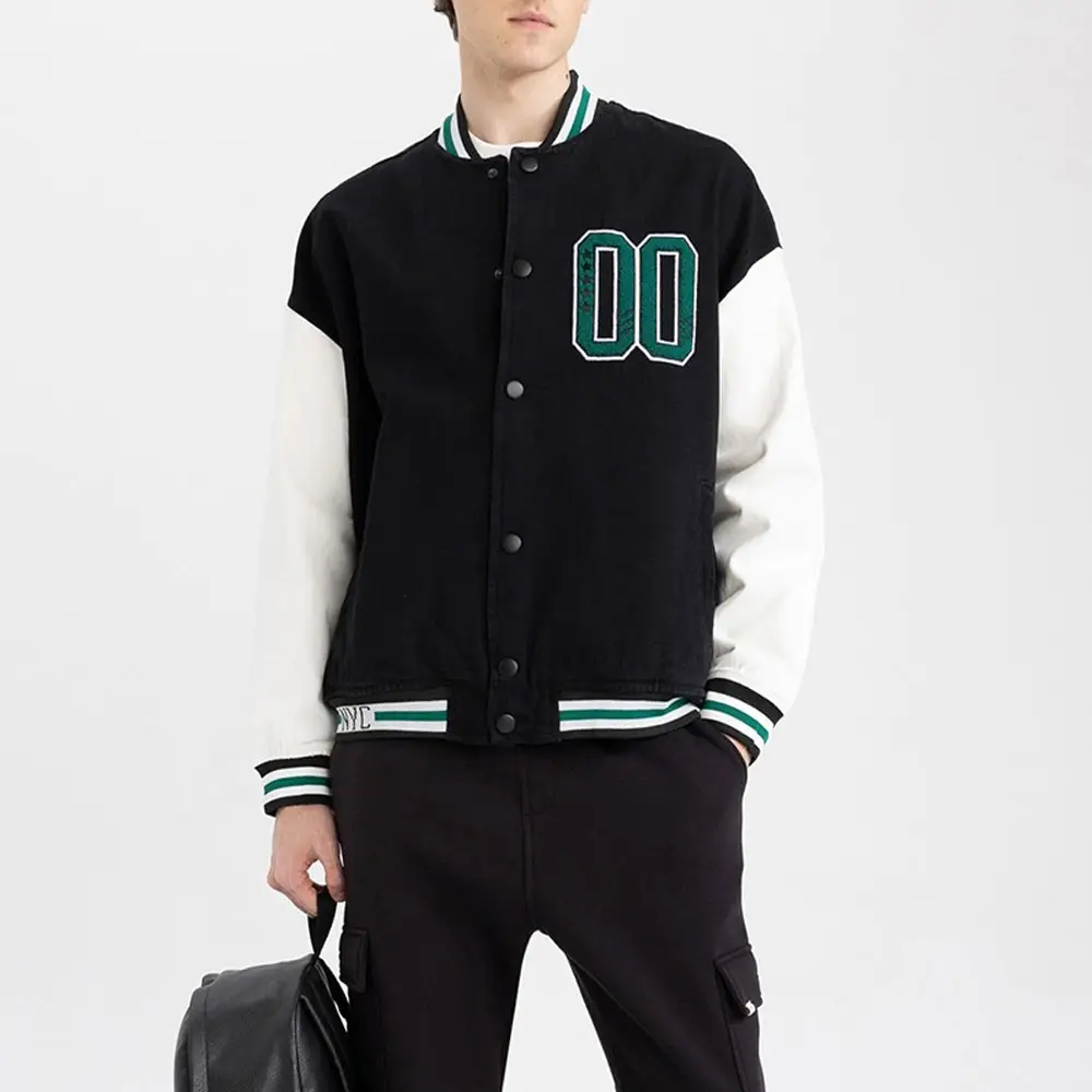 Broderie Patchwork Varsity Baseball Veste Super Sèche Laine 100% Manches En Cuir Coupe-Vent Plus La Taille Hommes Lettermen Veste