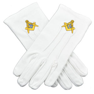 Gants maçonniques à bas prix, gants en coton respirant brodés pour les francs-maçons, en vente - Product Image 1