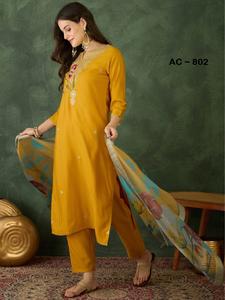 Trendy Designer <b>Indian</b> Pakistani Rayon <b>Fabric</b> Yellow Salwar Suit Latest Exclusive Women Fancy New Party Wedding Casual Wear - Product Image 2