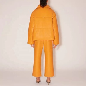 Blouson d'hiver en similicuir Pu Vegan rembourré avec Logo personnalisé, Orange, quantité minimale de commande, vente en gros - Product Image 4