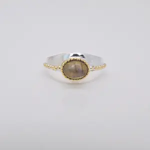 New Arrival Labradorite Gemstone Ring For Unisex Gold Pen Plating Over 925 Sterling Silver Ring