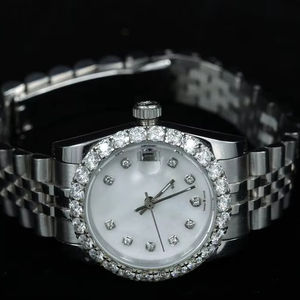 Édition limitée de luxe mode Moissanite diamant montre ton blanc grande moitié entièrement brillant en acier inoxydable nouveauté charme - Product Image 1