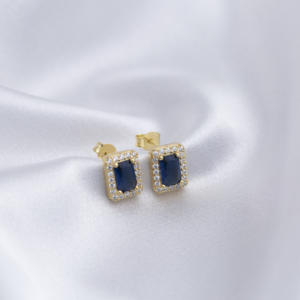 Rectangle <b>Sapphire</b> Stud <b>Earrings</b> CZ Stone Wholesale 925 Sterling Silver Jewelry - Product Image 2
