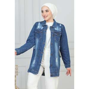 Veste en jean bleu foncé boutonnée MSW6096-1, longueur longue - Product Image 2