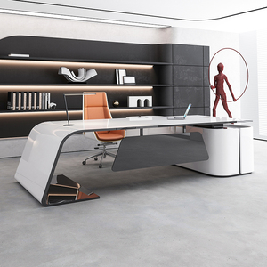 Modern Smart Shaped Executive Office <b>Desk</b> Wireless Charging Wood Panel <b>Computer</b> Workstation Commercial Office Table Villa Boss - Product Image 3