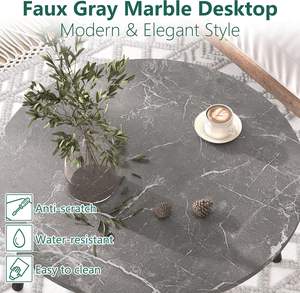 Cette table basse comporte un dessus de table rond fini dans un modèle de marbre gris de faux - Product Image 4