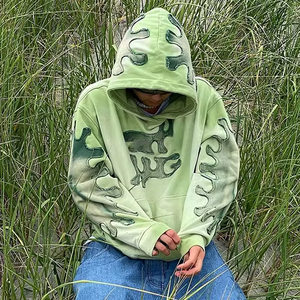 Sweat à capuche vintage personnalisé en détresse 100% coton tissé, lavé à l'acide avec patch brodé et applique de couture coupée - Product Image 2