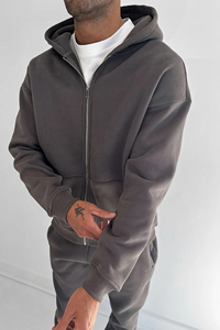 Nouveauté Sweat à capuche pour homme en molleton 100% coton avec fermeture éclair Logos imprimés personnalisés Applique Streetwear Surdimensionné Couleur unie pour l'automne - Product Image 5