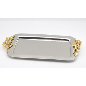 Plateau de service en métal martelé avec poignées florales Design merveilleux plateau décoratif ovale de luxe en or pour les restaurants d'hôtel - Product Image 5