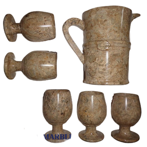 Ensemble de verres en céramique et marbre, ensemble d'eau en pierre et marbre, ensemble de 7 verres d'eau en marbre - Product Image 3