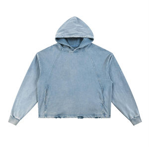 Nouveauté, prix de gros, sweat-shirt pour homme, bleu clair délavé, vintage, coupe décontractée, streetwear, logo personnalisé OEM, vêtements de détente décontractés - Product Image 4