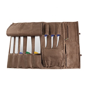 Sac à rouleaux de couteaux de chef en toile cirée et <span class=keywords><strong>cuir</strong></span> Étui à couteaux durable pour chefs professionnels - Product Image 2