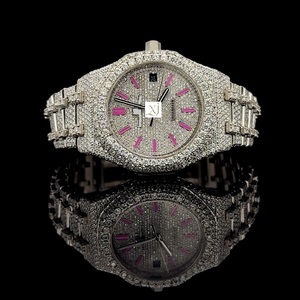 Montre de luxe Hip Hop en moissanite, coupe brillante VVS1, mouvement Ronda, acier inoxydable 316L, cadran en verre, affichage par aiguille - Product Image 1