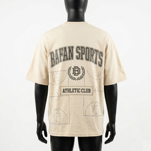 Camiseta holgada oversize para hombre, 200 GSM, algodón jersey grueso, color arena beige grisáceo, estampado gráfico descolorido, logotipo personalizado. - Product Image 6