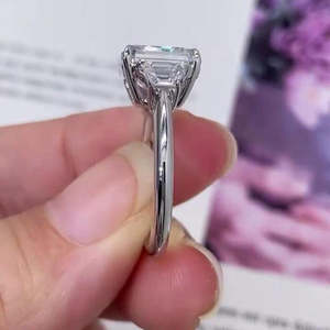 Asscher 5.40tcw Lab <b>Diamond</b> <b>Ring</b> with Trapezoid Side Stones Three Stone IGI Certified - Product Image 1