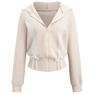 Womens crop pullover Fleece Hooded Sweatshirts Casual Pullover Long Sleeve with drawstrings - Product Image 2