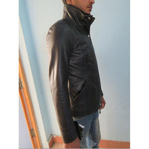 Veste en cuir marron pour homme sur mesure avec col montant et boutons-pression, service OEM, veste en cuir pour homme - Product Image 2