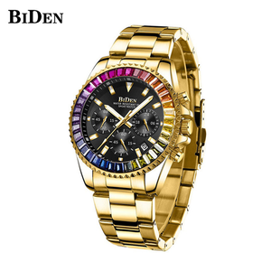 ساعة بيدن 0163 للرجال الأقوياء، تصميم داخلي للتسوق، كرونوغراف مع تاريخ، علبة مرصعة بالألماس، حزام من الفولاذ المقاوم للصدأ، ساعة شعبية للشباب - Product Image 5