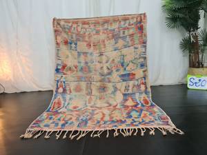 Beau tapis vintage marocain authentique fait à la main tapis tribal berbère rouge et bleu délavé tapis bohème en coton et laine - Product Image 4