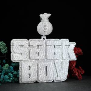 Hip Hop Jewelry Mens Iced Out Custom Name Pendant 925 Sterling Silver VVS Moissanite Round Brilliant Cut Diamond <b>Letter</b> Pendant - Product Image 2