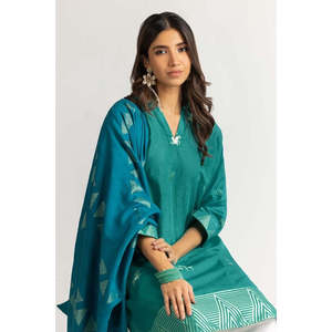 Blusa de Mujer en Jacquard Teñido Azul Menta con Dupatta, Camisa Elegante - Product Image 5