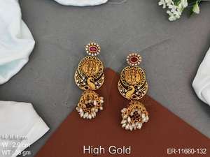 Joyería del templo del sur de la India, pendientes de Arete antiguo - Product Image 2