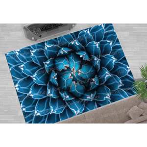 Alfombra con Estampado de Patrón Natural, Alfombra de Regalo para Pasillo con Diseño de Flor de Cactus Azul, Alfombra Suave No Tejida - Product Image 3