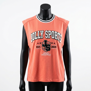 Womens Sleeveless T Shirt Cotton Jersey Soft <b>Peach</b> Fabric Ribbed Collar Custom Print Logo Sleeveless Women's Cotton shirts - Product Image 4