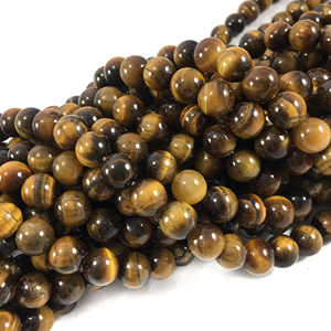 Cuentas sueltas de 8mm, cuentas de Plan liso de ojo de tigre Natural, gemas amarillas para hacer joyas, cuentas de hueso de concha y coral - Product Image 1