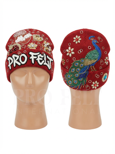 หมวกบีนนี่ถักลายล่าสุดปี 2026 ประดับด้วยลายปักนกยูง คริสตัล และดอกไม้  ให้ความอบอุ่น แฟชั่นฤดูหนาว หมวกแจ็คการ์ด - Product Image 5