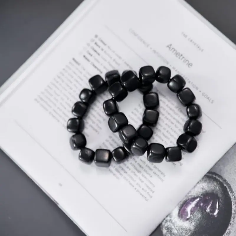 Karelian Heritage Shungite Bracelet with Tumbled Beads for Chakra Balancing and Healing, Handmade Crystal Jewelry