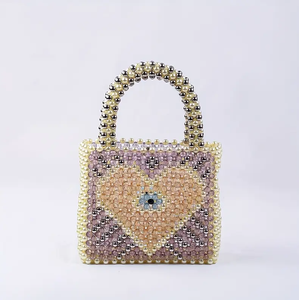 Sac à main carré de perles de cristal multicolores kaléidoscope vibrant avec bordure noire et longue bandoulière, aux prix de gros. - Product Image 2