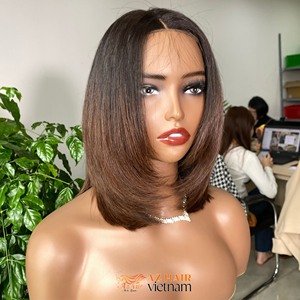 Straight <b>Wigs</b> Vietnamese Human Hair Natural Black, <b>Brown</b> Tip Raw Human Hair Extensions For Women - Product Image 5