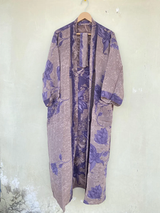 Robe Kimono en soie violette et grise Robe Vintage en soie pour femmes - Product Image 3