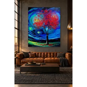Impression sur toile de l'arbre Fida aux feuilles rouges dans une nuit étoilée - Product Image 2