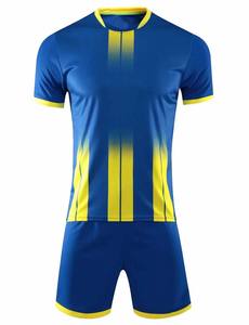 ชุดเครื่องแบบกีฬาเสื้อเจอร์ซีย์สีเหลืองสีฟ้าชุดทีมฟุตบอลแบบนุ่มใส่สบายชุดฝึกฟุตบอลแขนสั้นผู้ผลิต OEM - Product Image 3