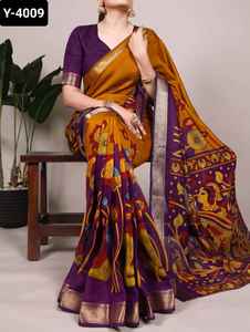 Dernier modèle de sari de créateur pour fêtes d'été, prêt-à-porter, léger, traditionnel indien, ethnique moderne, avec travail de broderie de fils et de sequins, en Chanderi - Product Image 6