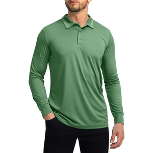 Men's Quick Dry Slim Collared <b>T</b>-<b>Shirt</b> <b>Long</b> <b>Sleeve</b> Classic for Polo for Summer Casual Styling Solid Pattern Canvas Fabric - Product Image 1