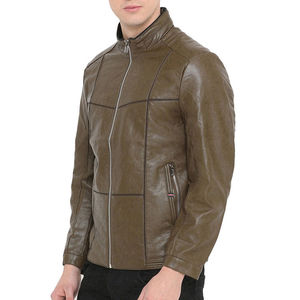 Veste d'hiver en toile de cuir véritable de couleur unie à col montant pour hommes avec logo personnalisé et étiquette imprimée de toutes les tailles - Product Image 3
