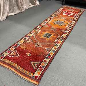 3x11.5 ft Vintage Rug, <b>Runner</b> Turkish Rug, <b>Red</b> Plants & trees Rug - Product Image 5