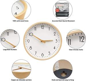 Wooden Wall <b>Clock</b> Silent Non Ticking 10 Inch Analog <b>Battery</b> Operated Round Quartz Kitchen <b>Clock</b> - Product Image 3