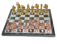 Jeu d'échecs en marbre vert à collectionner en laiton pièces d'échecs romains pions décoratif pierre échecs décor à la maison 15 pouces