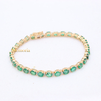 Bracelet tennis tendance en or jaune 14 carats avec émeraudes naturelles et diamants certifiés IGI – Bijoux pour femme, idéal pour les occasions spéciales et les cadeaux