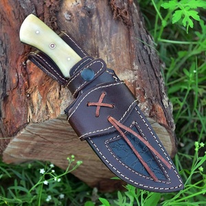 Cuchillo fijo de acero de Damasco personalizado hecho a mano, Funda de cuero personalizada de alto carbono para caza, Camping, soporte OEM de madera - Product Image 5