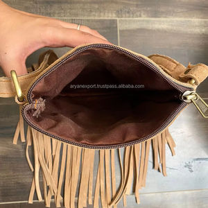 Sac à bandoulière en cuir suédé fait main Boho frange cuir de vachette femmes sac à main écologique en cuir véritable Hippie Chic sac perlé - Product Image 5