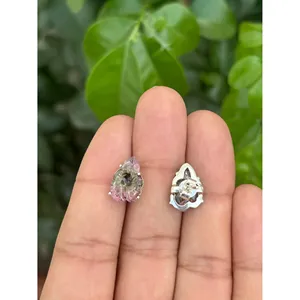 18K Gold Watermelon Tourmaline <b>Stud</b> <b>Earrings</b> 925 Silver Trendy Flower Shape Garnet Topaz <b>Amethyst</b> Ruby Diamond White Gold Gold - Product Image 2