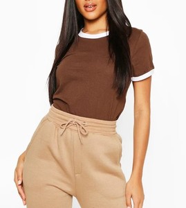 เสื้อยืดคอกลมแขนสั้นเข้ารูปสำหรับผู้หญิงชุดฤดูร้อนสีพื้นใส่ได้พอดีตัว - Product Image 4