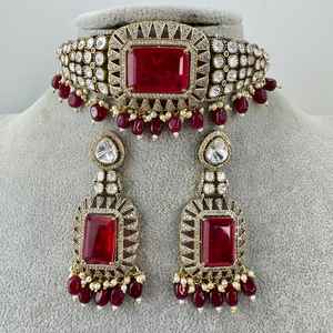 Collar de rubí natural, diseño de gama alta, collar Moissanite Polki Kundan, joyería de boda DaintyJewelry, joyería inspirada en Sabyasachi - Product Image 1