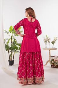 Nuevo Diseño Moderno de Salwar Kameez de Seda Chinon con Relieve, Top Sharara Plazzo Dupatta de Secado Rápido para Todas las Temporadas, Ideal para Fiestas y Bodas - Product Image 6
